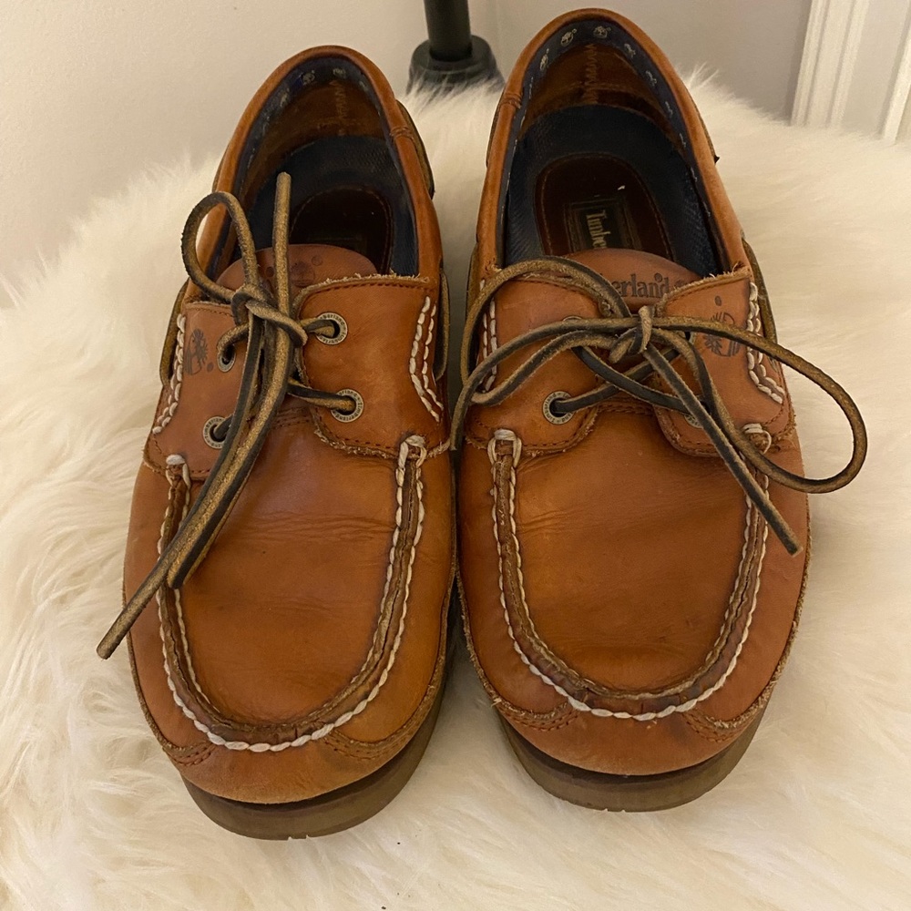Timberland Men's Brown Leather Boat Shoes Size 9 GUC